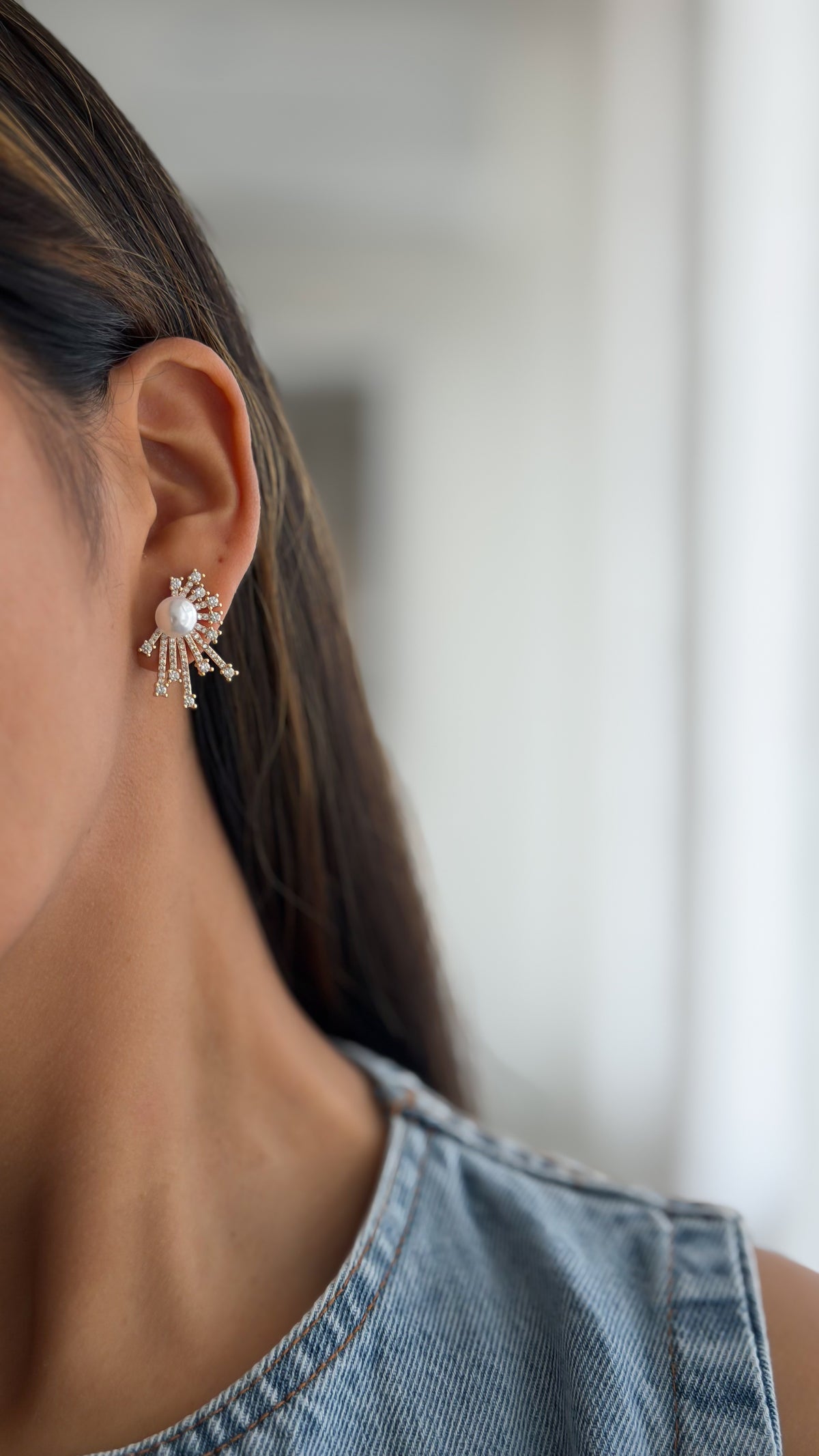 Aretes perla + strass