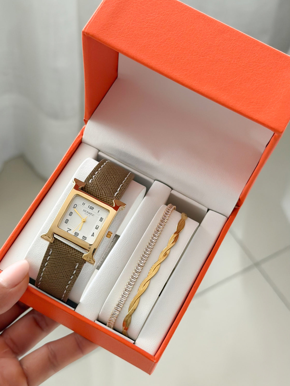 Hermes café claro de banda cuero genuino + stainless steel