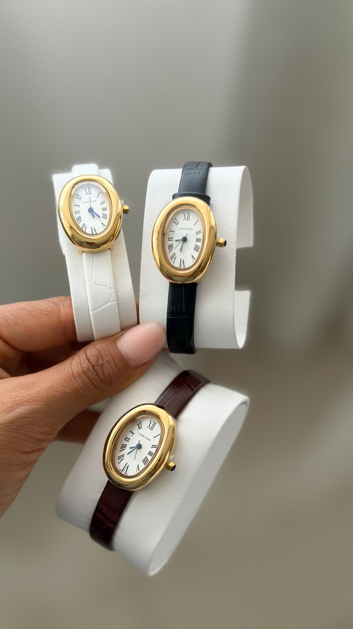 Reloj cartier ovalado banda de cuero genuino + stainless steel