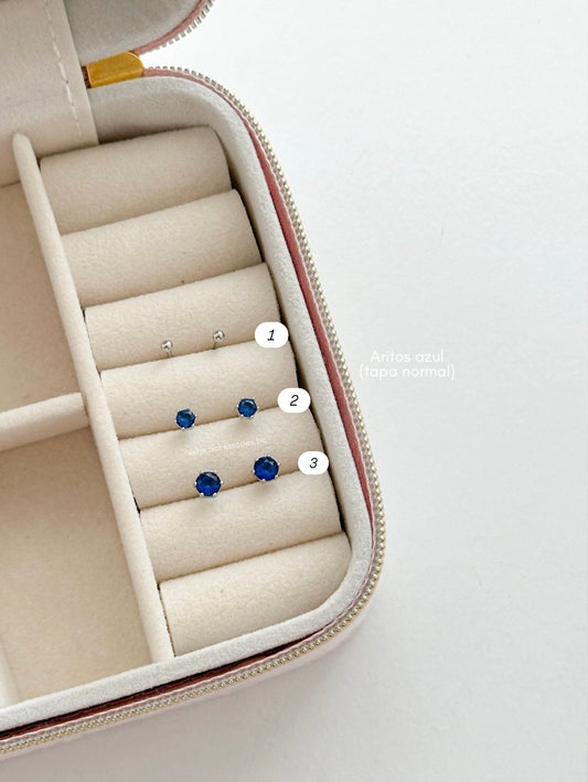 Aritos base plateado C/p azul