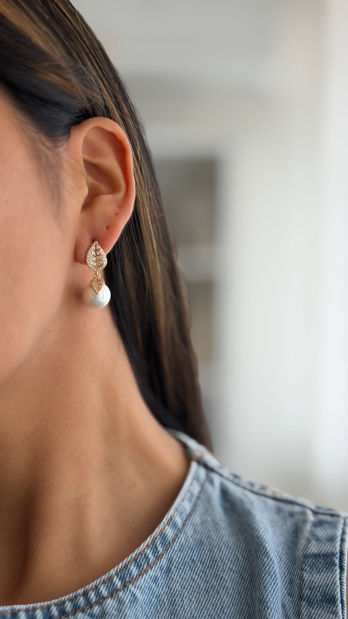 Aretes hoja + perla