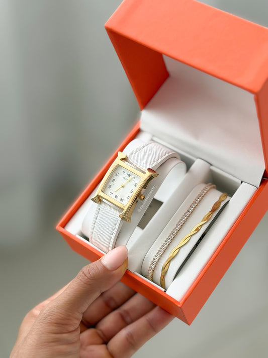 Hermes blanca de banda cuero genuino + stainless steel