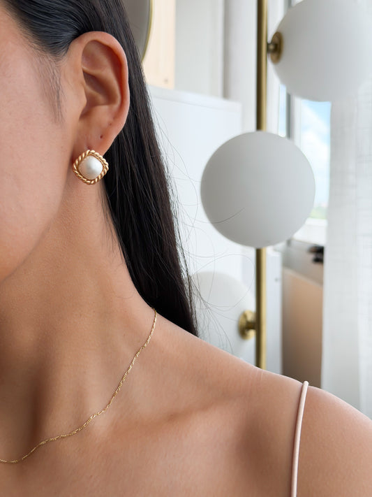 Argolla cuadrada perla