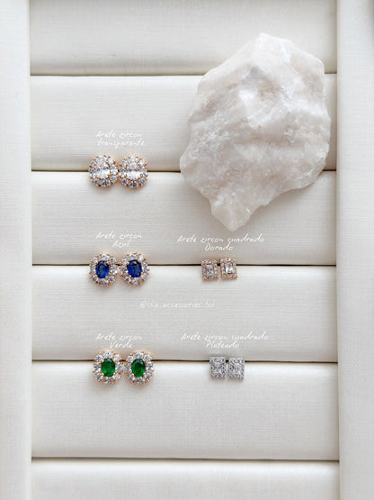 Arete rectangular plateado