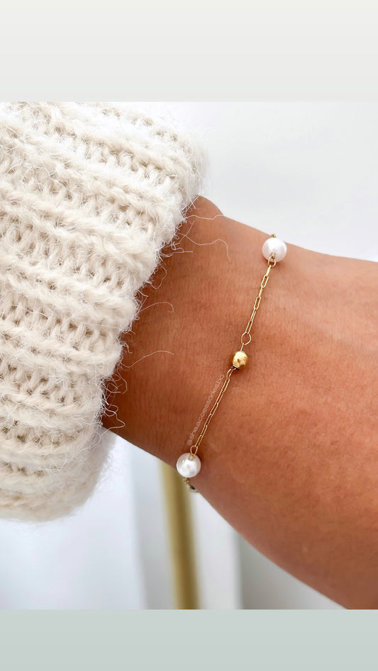 Pulsera perlas + puntos dorados